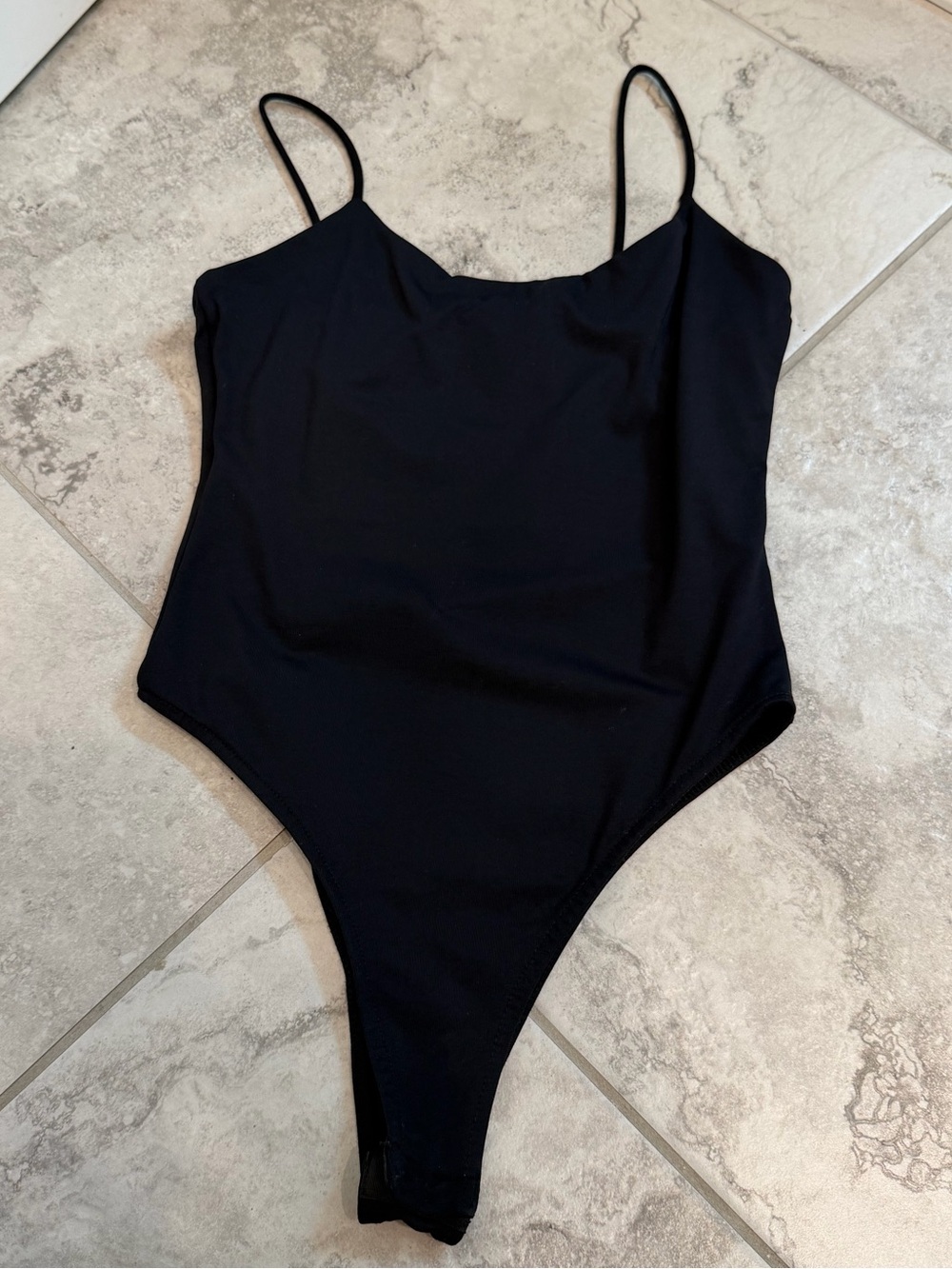 Zara Black Silky-Like Spaghetti Strap Thong Bodysuit Medium Trendy Festival